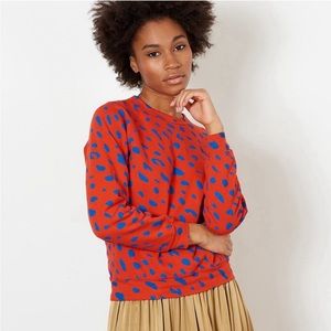 Clare V Size Small Red and Blue Jaguar Print Sweatshirt